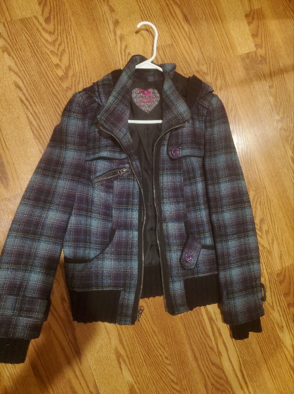 Jack by BB Dakota Blue and Purple Plaid Bomber Jacket